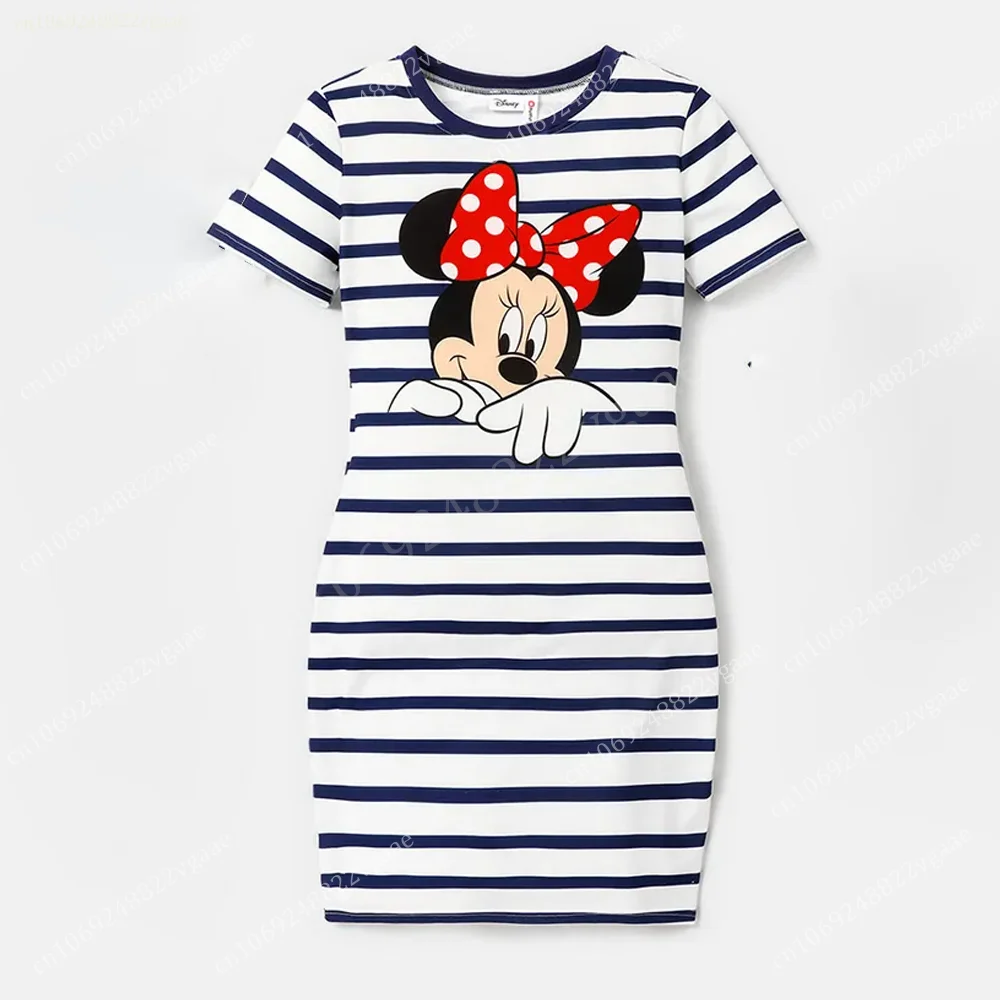 Summer Mickey Mouse Minni Stripe T Shirt For Kids Boy Girls Women Men Top Tee Family Clothes Costume Streetwear