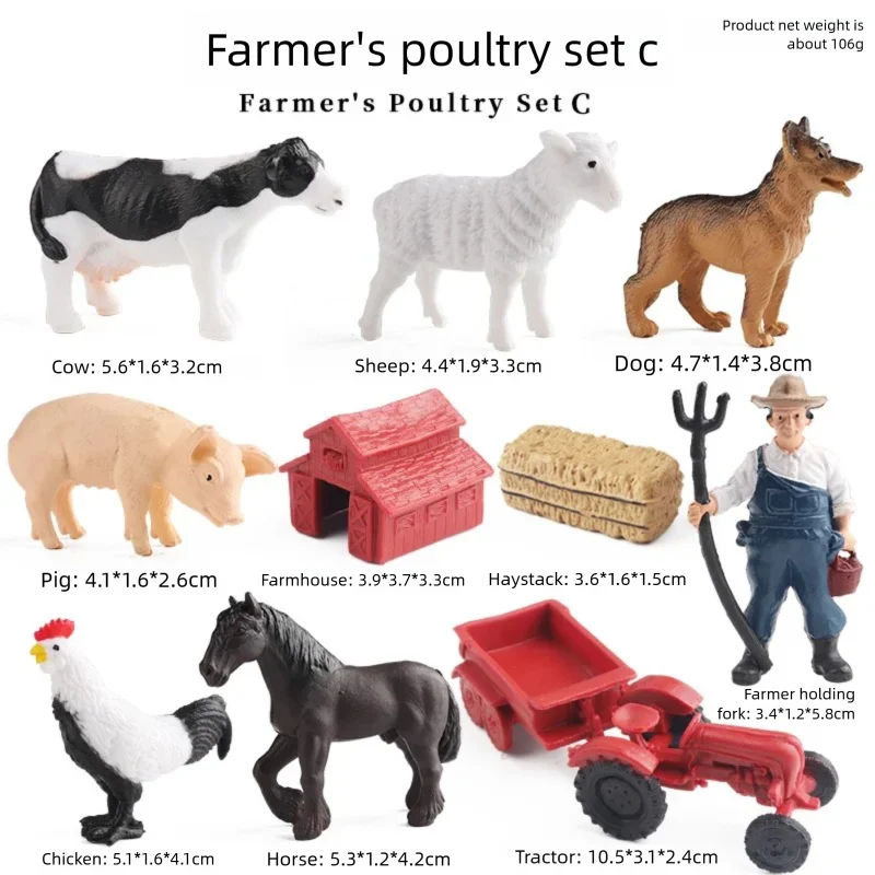 Oenux Realistic Farm Animal Figurine Solid Plastic Model Miniature Fence Set Cow Horse Sheep Poultry Decor Ornament Toy
