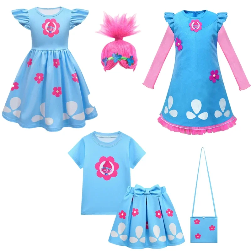 Trolls 2 kids dresses for girls princess costume Kids Cosplay trolls poppy party dresses Vestido superfsia Infantil girl clothin