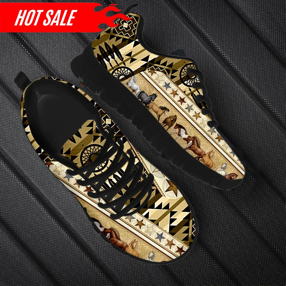 Women's Non-Slip Flats Shock Absorption Running Sneakers Tribal Aztec Design Ladies Mesh Shoes Dirty Resistant Sport Footwear