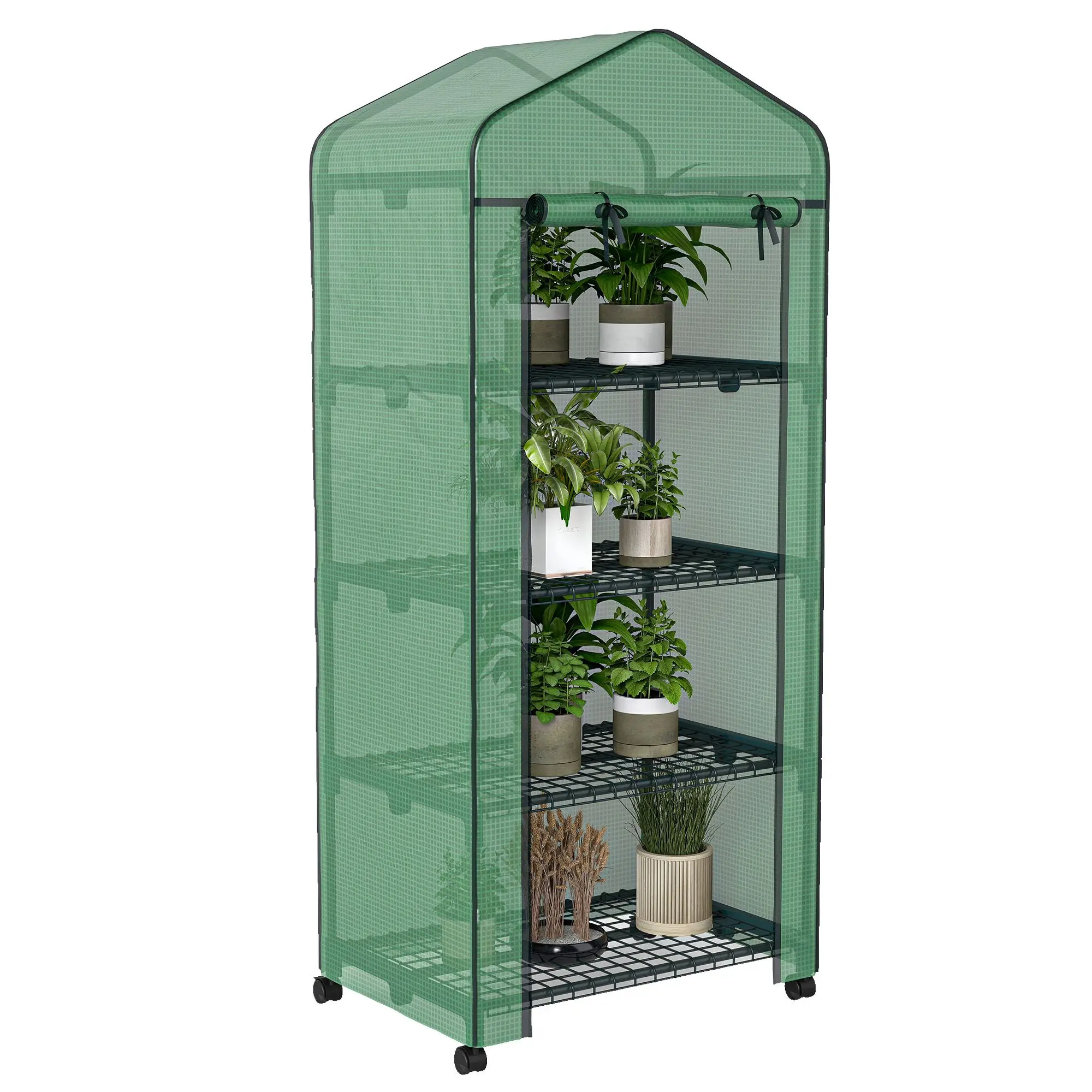 

For Portable Greenhouse, Outdoor Hot House Plant Flower Greenhouse with 4 Tier Shelves, PE Cover, Green