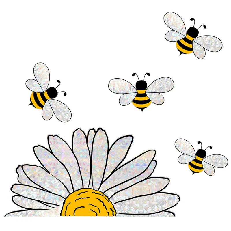 ABKO-Adorable Bees Style Glass Sticker, Bee Window Decals- Sunflower Stained Glass Window Stickers, Sunflower Window Decals