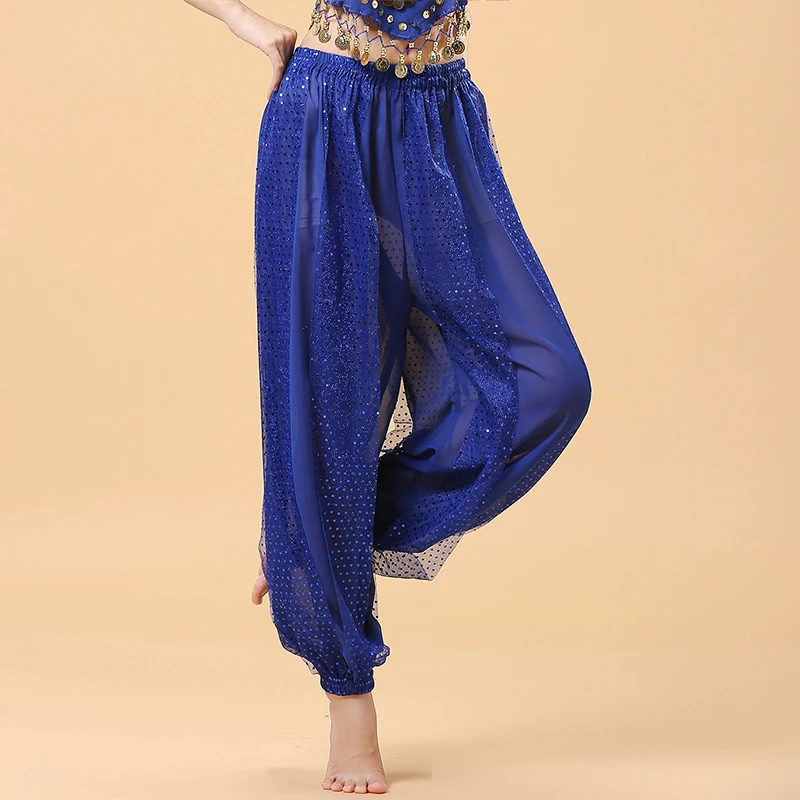 Women Indian Dance Pants Oriental Tribal Bellydance Pants Highlights Chiffon Bloomers Stage Performance Dance Practice Trousers