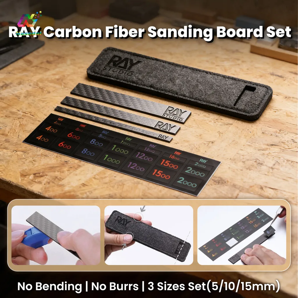 RAYSTUDIO Rectangle Carbon Fiber Sanding Board 5/10/15mm Assembly Sanding Tool for Military Gunpla Scale Model Building Tools