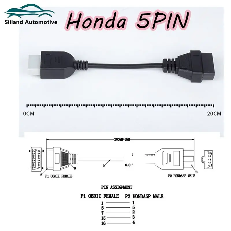 

New OBD Adapter For Honda 5Pin OBD1 to OBD2 16Pin Female Diagnostic Connector For Honda 5 Pin OBD II Extension Cable