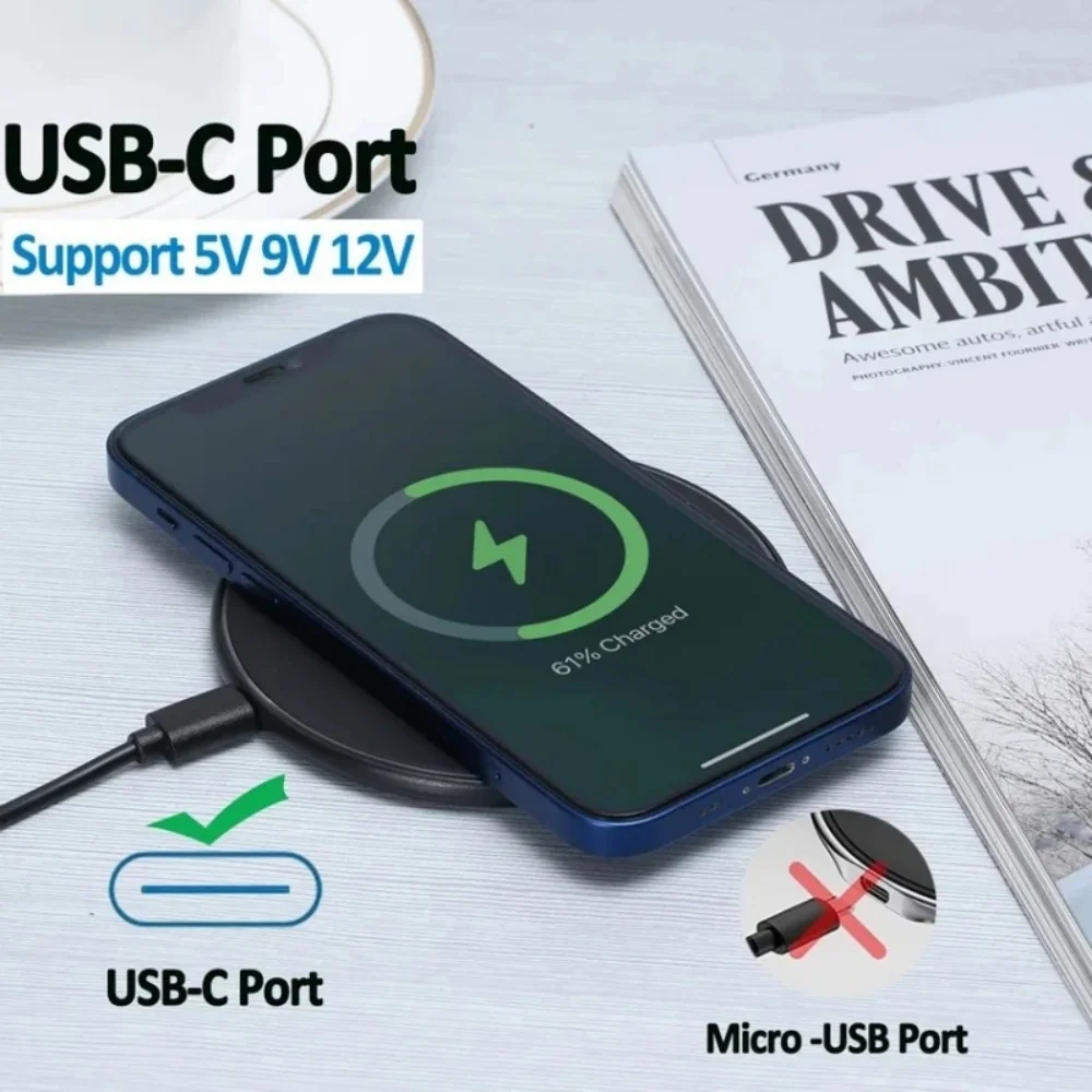 Almohadilla de carga inalámbrica de 15W para iPhone 14, 13, 12, 15 Pro, XS Max, estación de carga inalámbrica rápida de inducción para Samsung, Xiaomi y Huawei
