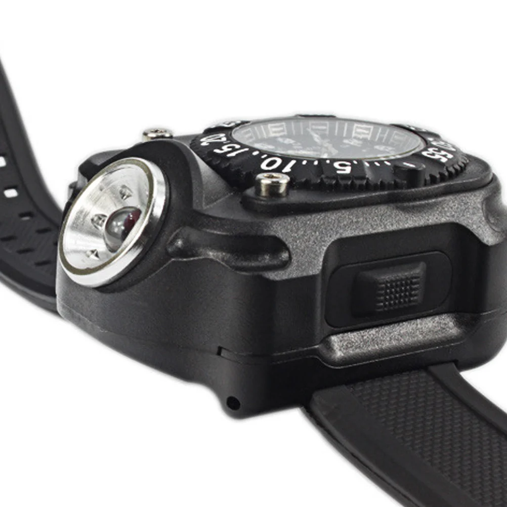 

LED Torch Wrist Light Watch Black Outdoor Waterproof Multifunctional Flashlight Compass for Hiking Running Camping Night