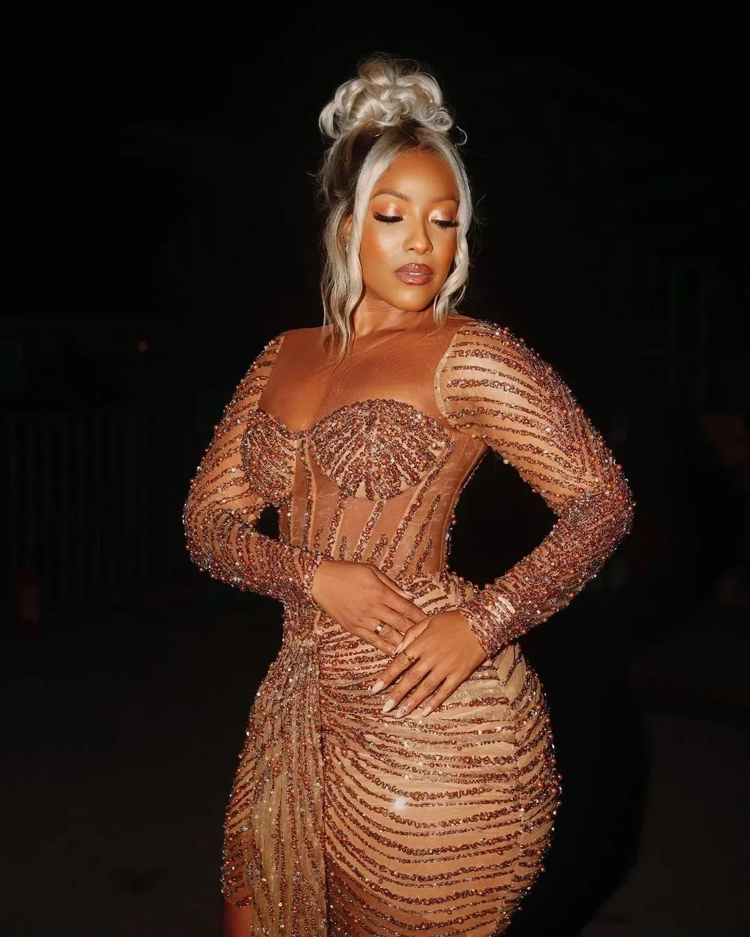 Luxurious Sparkling AsoEbi Mermaid Short Lace Beaded Cocktail Ball Dress Sexy Transparent Collar Formal Occasion DressCustomized