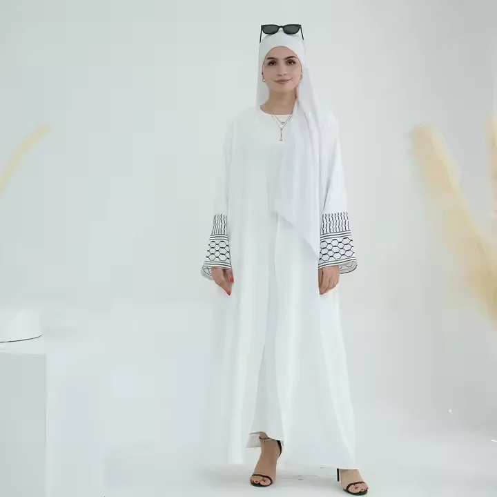 

White Embroidery Kimono Abaya Palestine Muslim Open Abayas for Women Dubai Luxury Turkey Islam Clothes Kaftan Hijab Robe Ramadan