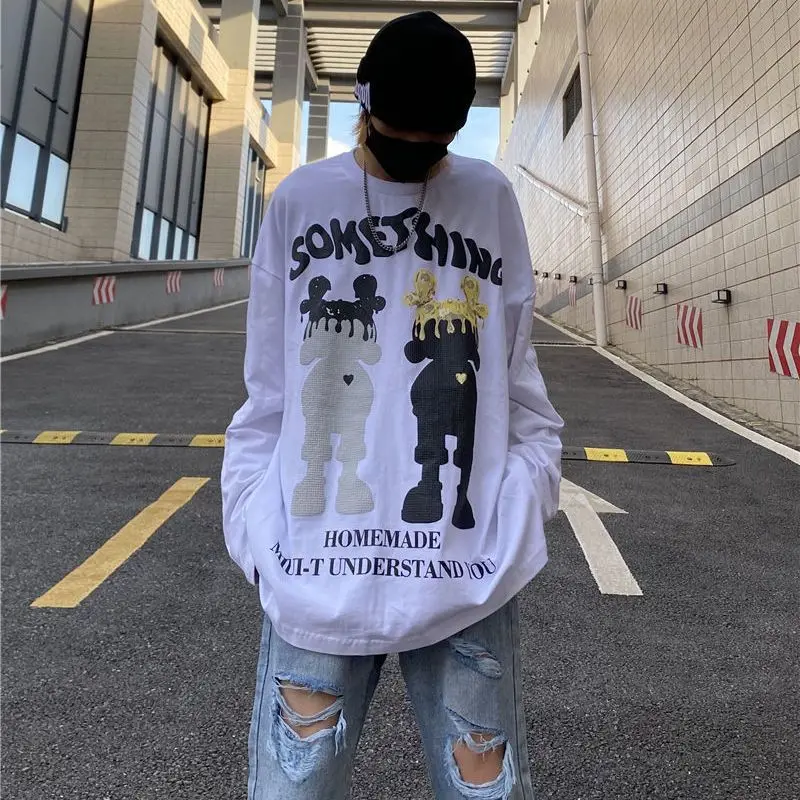 2023 New Spring and Autumn Fashion Brand Ins American Loose Relaxed Retro Oversize Versatile High Street Print Men's T-shirt