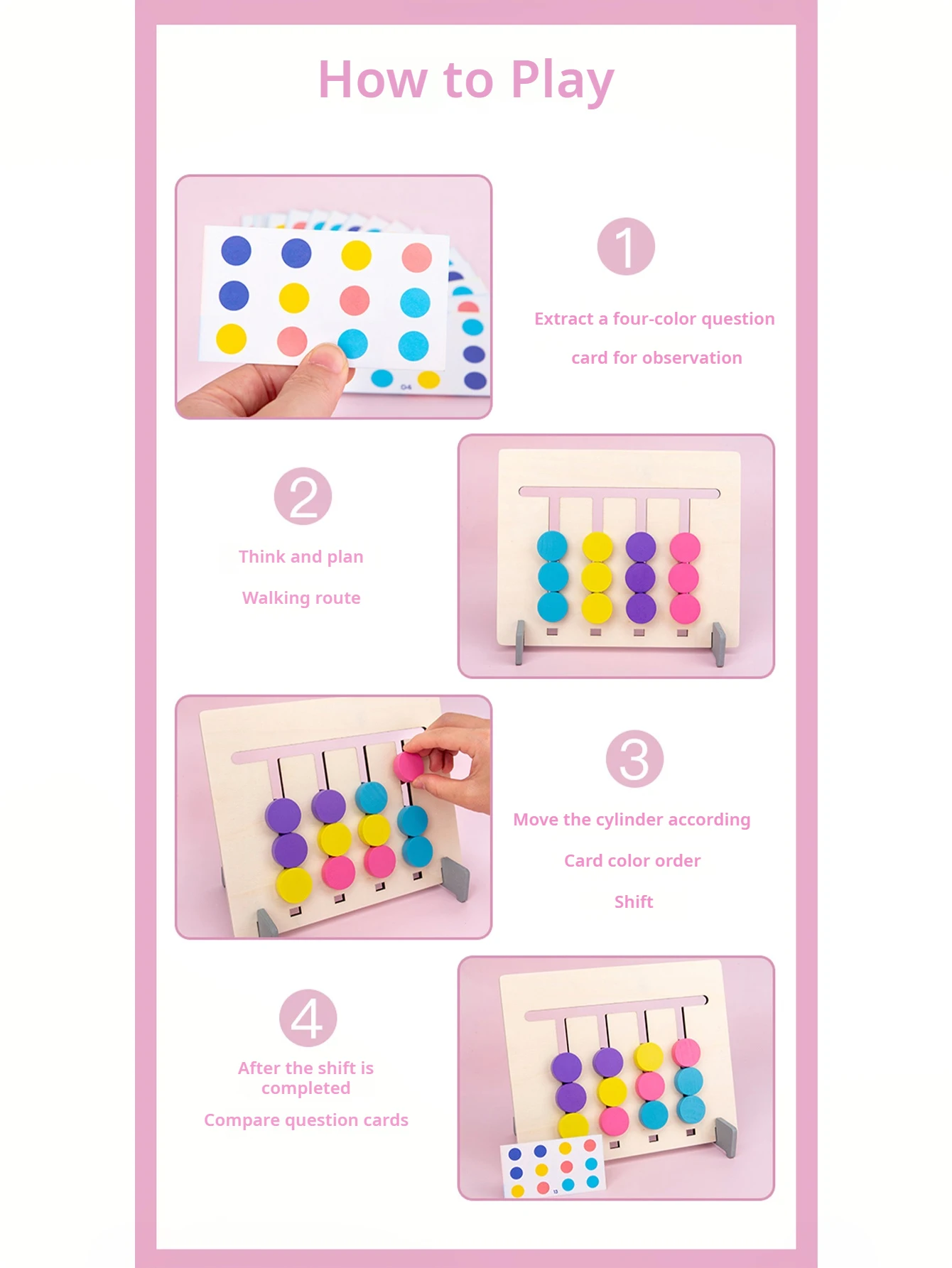 1 세트 양면 카드 4 색 논리 워킹 매칭 게임 어린이 퍼즐 조기 교육 동물 인식 나무 장난감