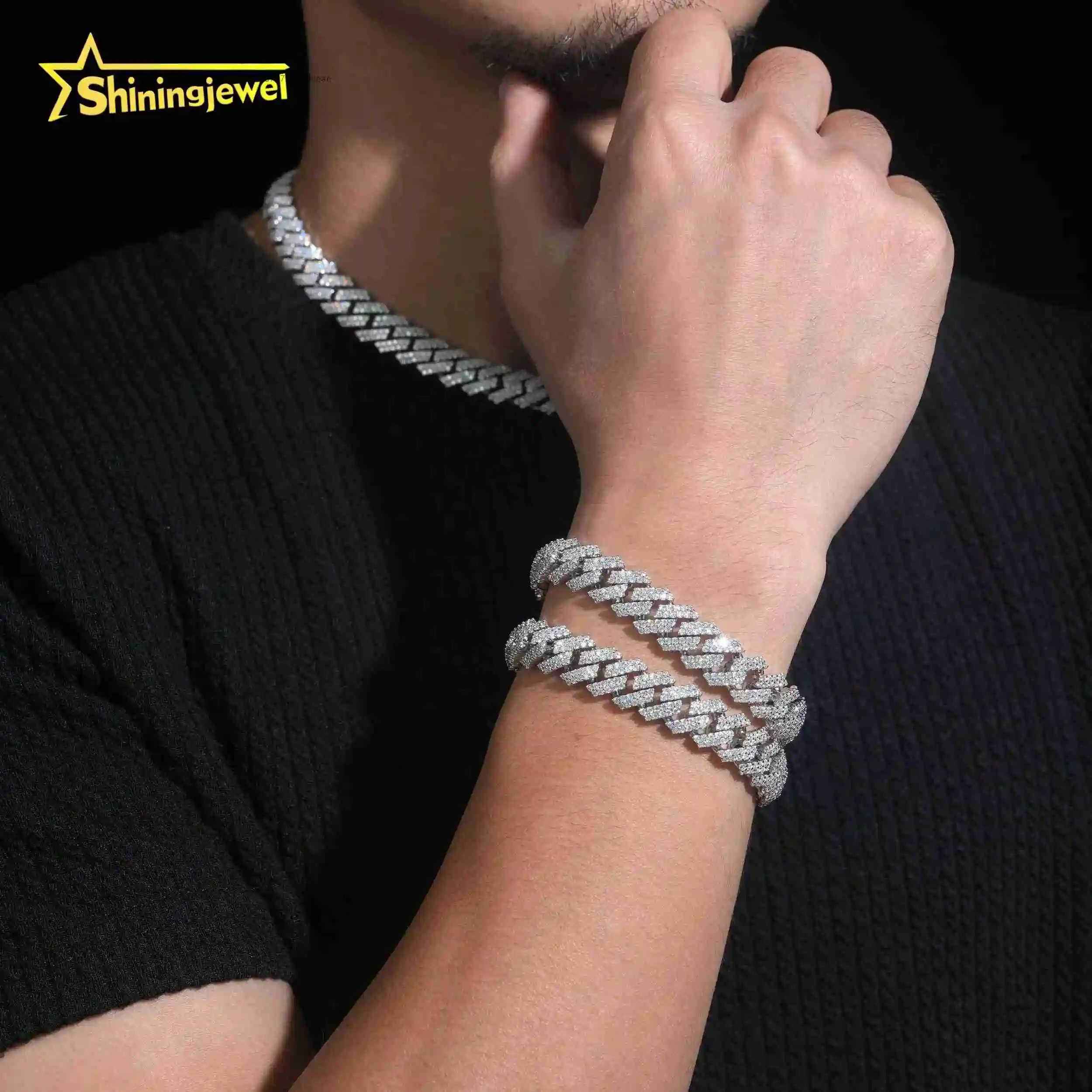 Warehouse US Local Stock Pass Diamond Tester Solid Back Hip Hop Jewelry 925 Silver 12mm VVS Moissanite Miami Cuban Link Chain..