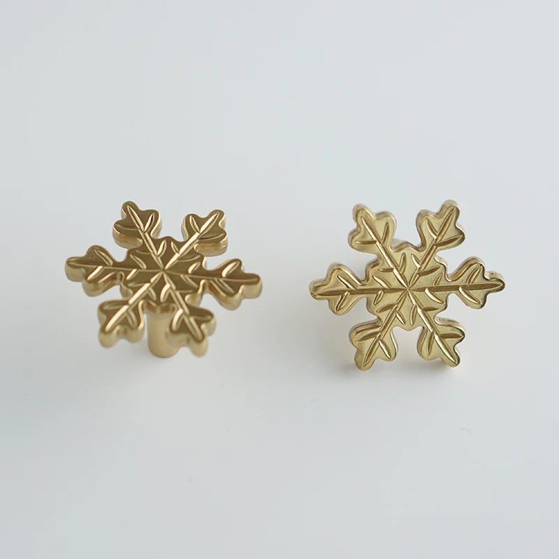 Snowflake Golden Solid Brass Handles Cabinet Door Knob Single Hole Drawer Handle Hardware Furniture Door Pulls