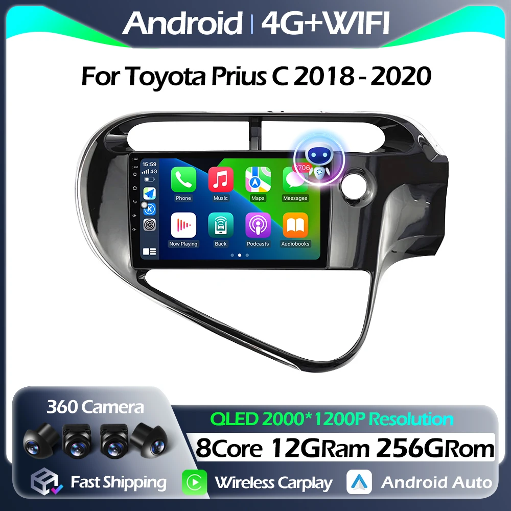 

Navigation GPS Android Auto Car Radio For Toyota Prius C 2018 - 2020 Multimedia Player FM Carplay 4G DSP WIFI