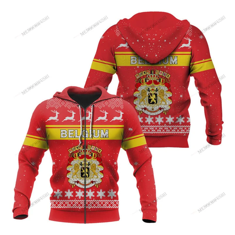 

Custom Name Belgium Emblem Christmas Zipper Hoodies Unisex Oversize Sweatshirts Winter Casual Streetwear Tops Pullover