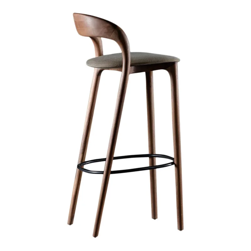 

Nordic solid wood bar chair modern simple home backrest high stool bar designer