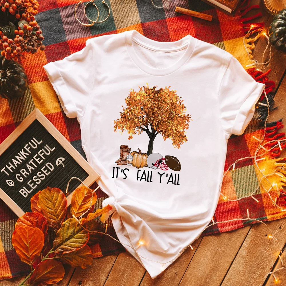 It's Fall Y'all Thanksgiving Shirt Fall Graphic Tee T-shirt Fashion Autumn Party T Shirt Pumpkin Spice Top Trick or Treat Outfit