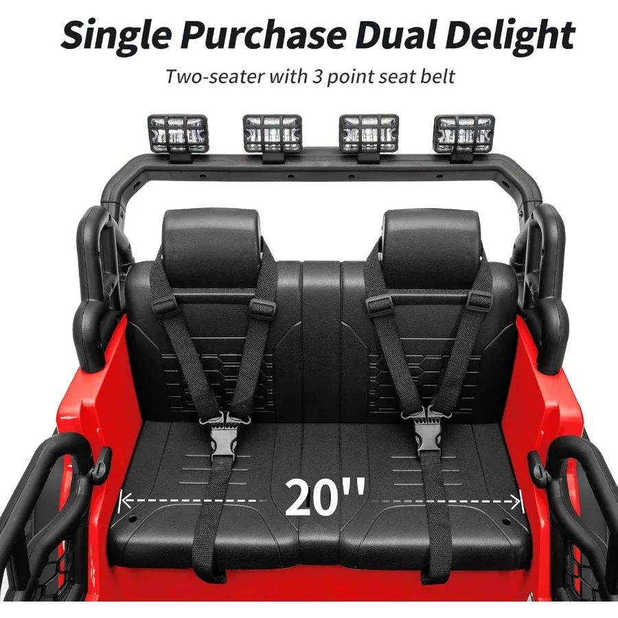 لعبة ركوب بمقعدين على سيارة 12 فولت سيارة كهربائية لـ 4-8 مع سعة تحكم عن بعد 110 رطل LED - أحمر