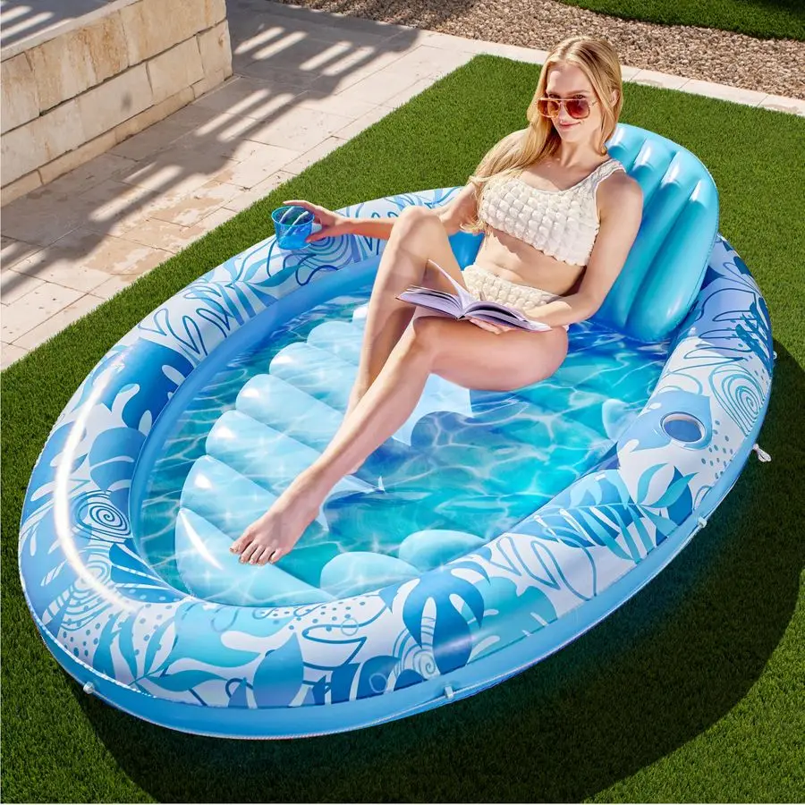 

Inflatable Tanning Pool Lounger Float, 70 x 46 Pool Floats Adult with Pillow, 4 in 1 Suntan Tub Raft Floatie,Sunbathing Bed Lou