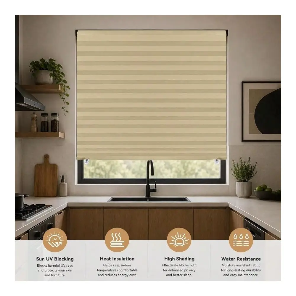 Blinds Adhesive No Drill Adjustable Height With Clips Cordless Full Blackout Window Shades Bedroom Renters Temporary