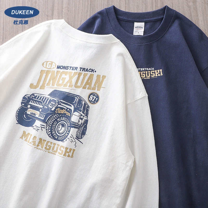 Dukeen Long-Sleeved T Shirt for Men Vintage Off-Road Vehicle Printed Autumn 100% Cotton Tops Trend Style Tees Men's Clothing