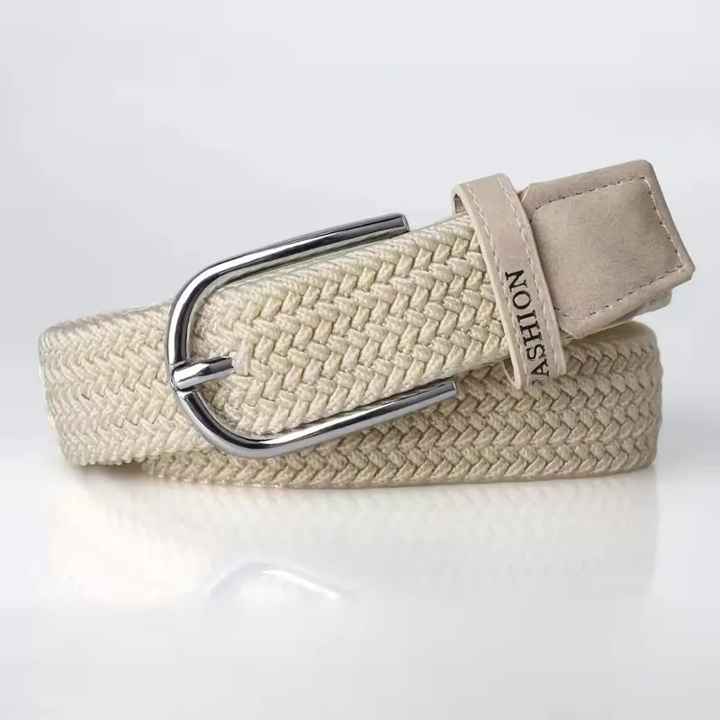 Lochfreier, gewebter Gürtel für Männer und Frauen, elastischer Canvas-Gürtel, koreanischer Stil, vielseitiger Studentenhosengürtel, modisch – Detail 4