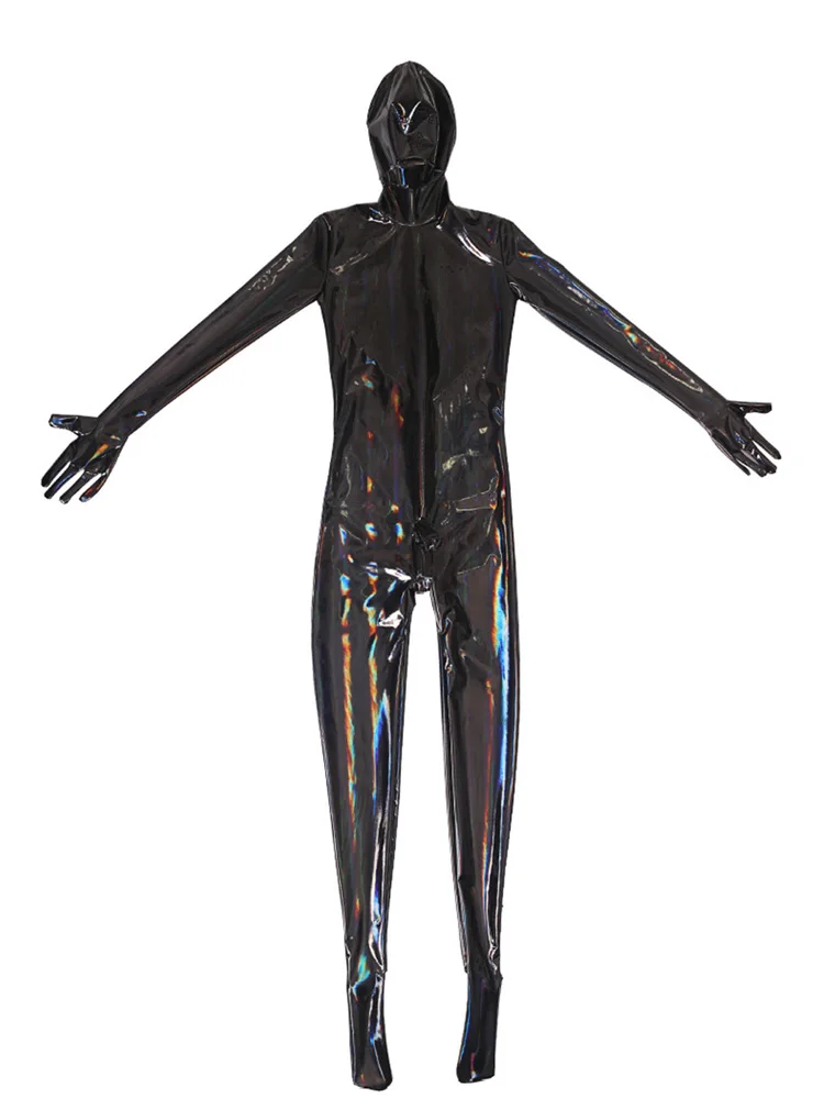 Sexy Men OIl Shiny Full Body Cover Bodysuit PU Latex U Convex Pouch Jumpsuit Wetlook Sexy Tight Gay Wear Plus Size Leotard