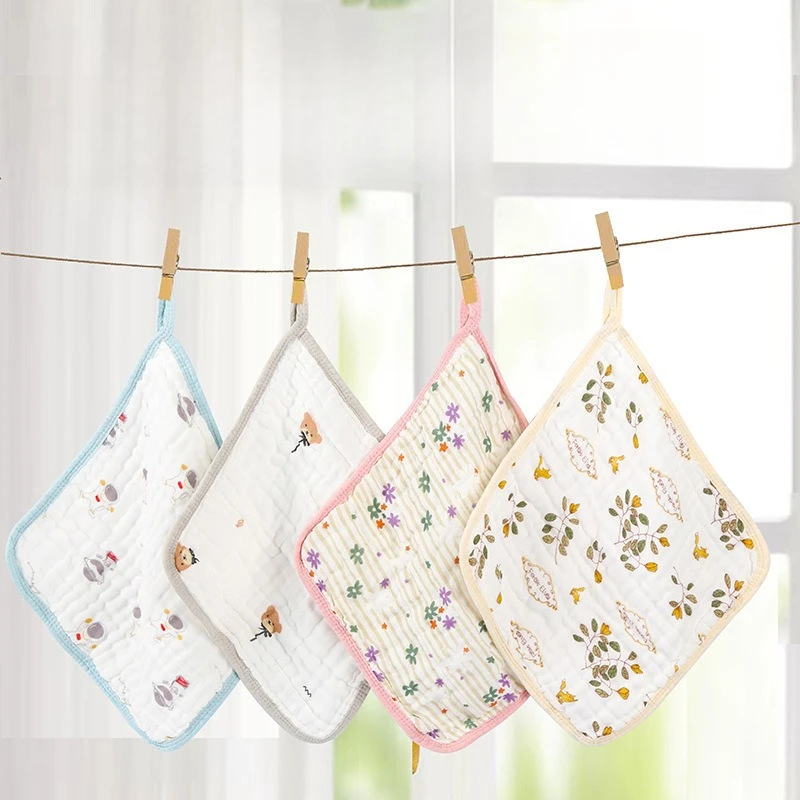 

Baby Cotton Gauze Square Towel Six Layer Burp Cloth with Hanging Loop Soft Bib Drool Absorbent Newborn Washcloth