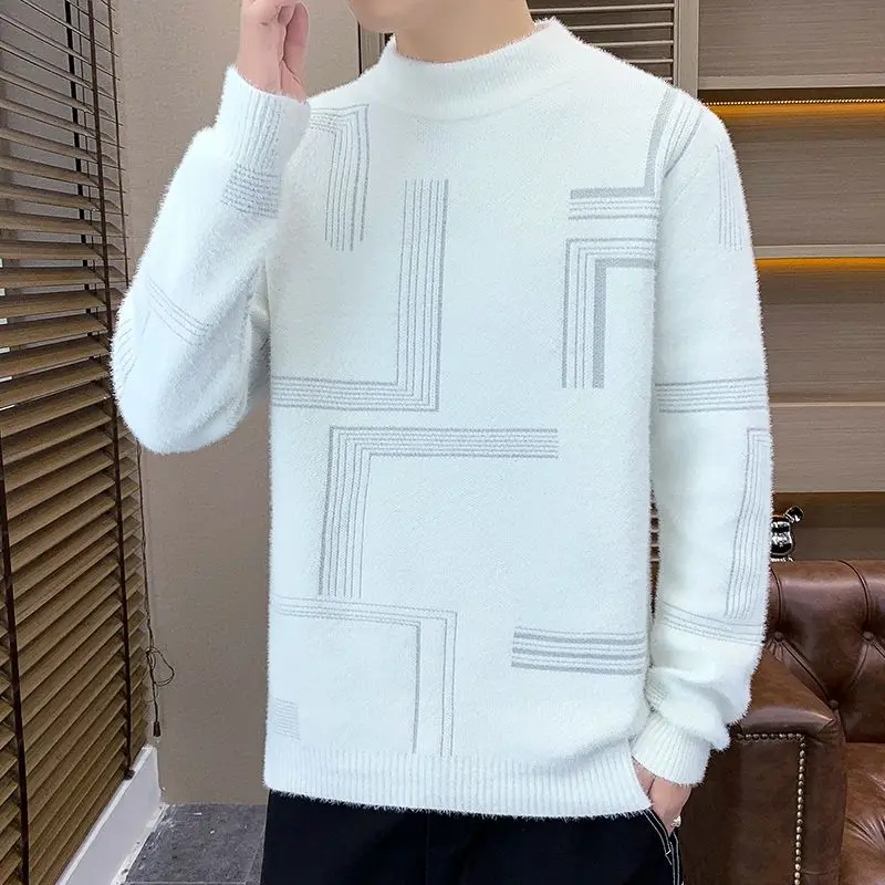 

Белые пуловеры, мужской кашемировый трикотаж с длинными рукавами, осень и зима, корейский модный качественный мужской вязаный свитер с высоким воротником