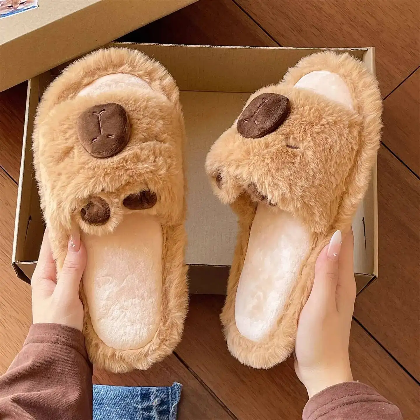 

Cute Capybara Home Furry Slippers For Women Autumn Winter Warm Indoor Household Slippers Shoes Anti Slip Plush