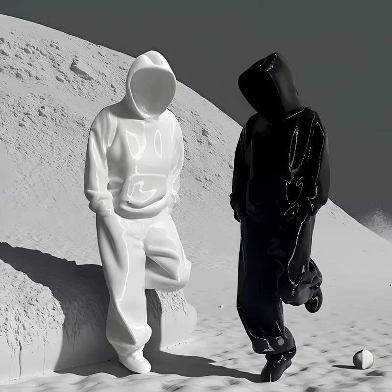 1/2Pcs Black White Faceless Thinker Figurine Abstract Hooded Figure Statue Minimalist Home Desktop Decor Ornament