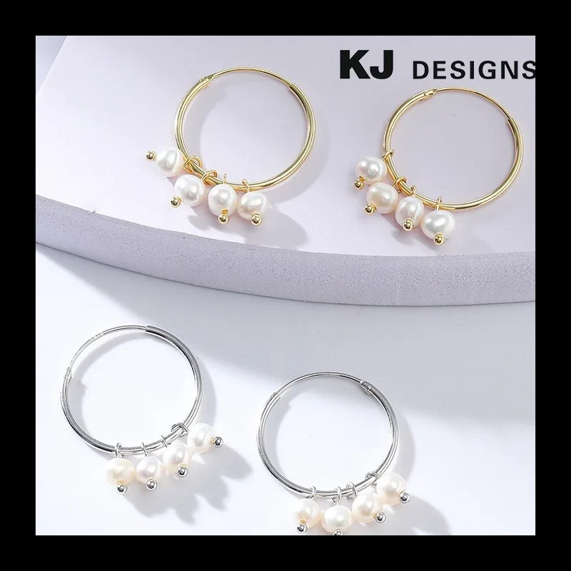 

Japan and Korea Simple and Versatile Sterling Silver Inlaid with Natural Freshwater Pearls Women's Niche Light Luxury HOOPS Earr