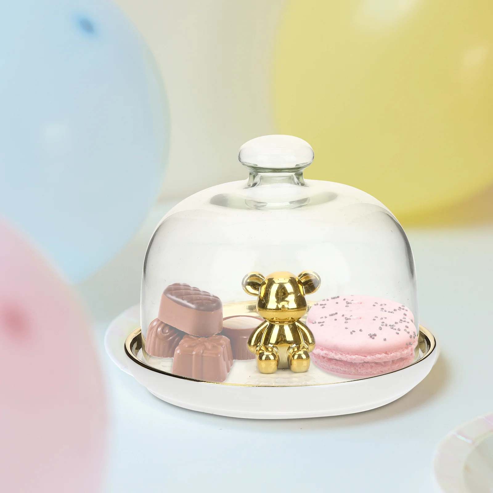 

1Set Ceramic Cake Plate Glass Dome Cover Multi-Functional Dessert Serving Tray for Cake Fruit Snacks Display Stand Household