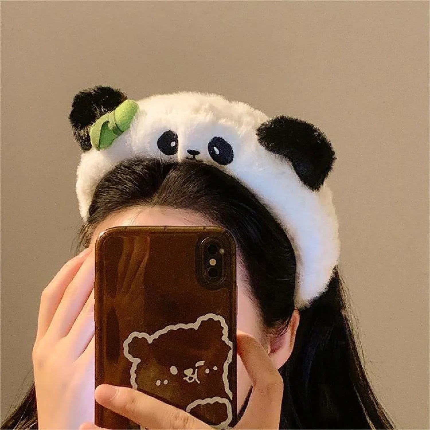 

Милая плюшевая повязка на голову с пандой и зеленым бантом, аксессуар для волос из искусственного меха для женщин