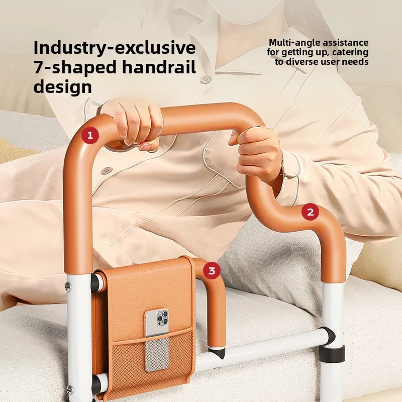 Marble Snap Lock Bedside Safety Rail, 7 Shape Anti Slip Support Bar, 4 Level Cushion Foam Handle,Quick Release Assist for Senior