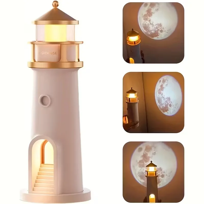 Moon Lamp Projection Lighthouse Lamps Night Light Remote Control Ambient Projector Lights for Room Decor Xmas Birthday Kids Gift