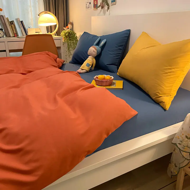 Ins Style Mixed Bedroom Four Piece Set with Minimalist Style Bedding and Pure Cotton Duvet Cover Suitable for Beds