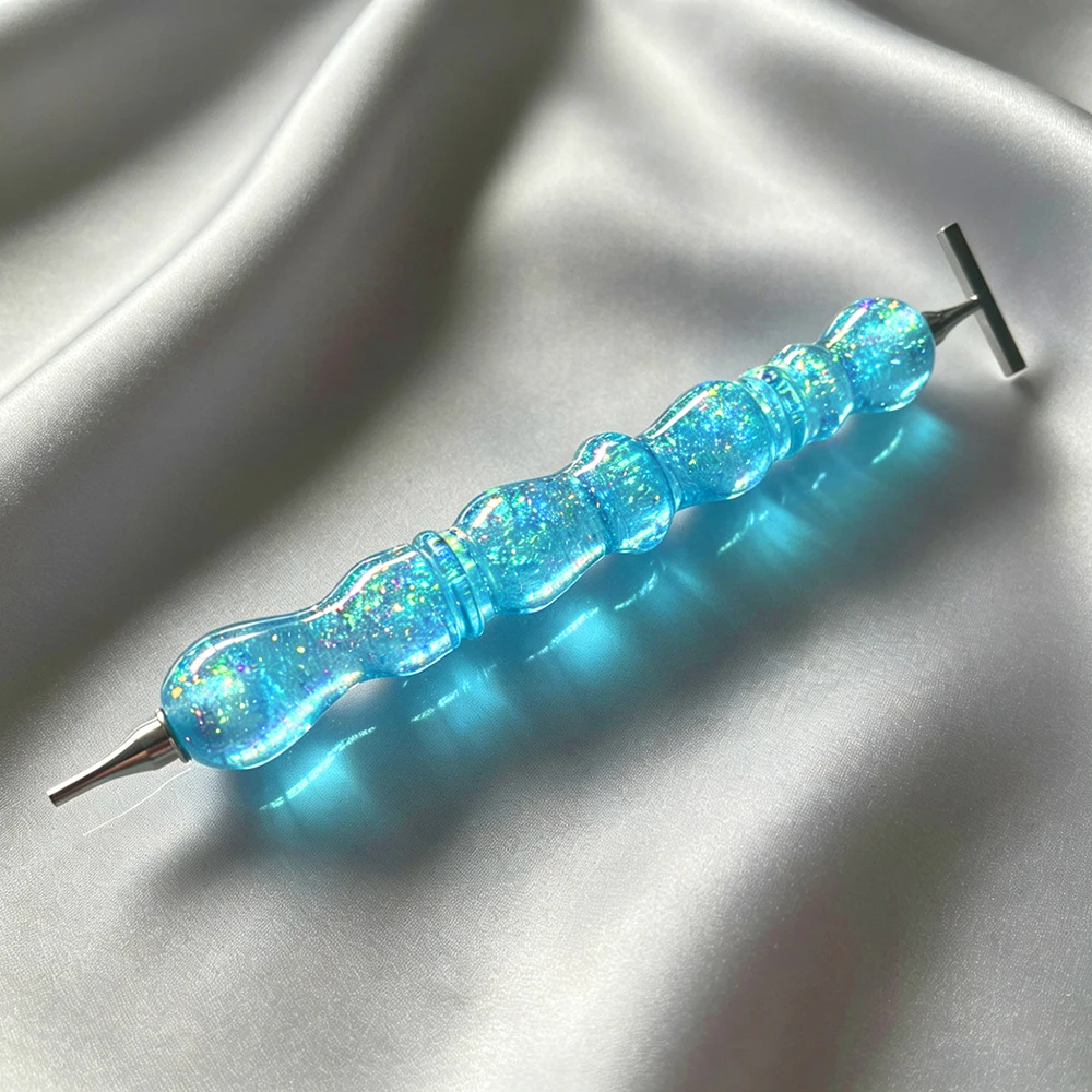 HOMFUN New Shiny Blue Sea Diamond Painting Pen, Embroidery Dot Drill Pen Tool，Multifunctional Metal Tips Accessories view 4