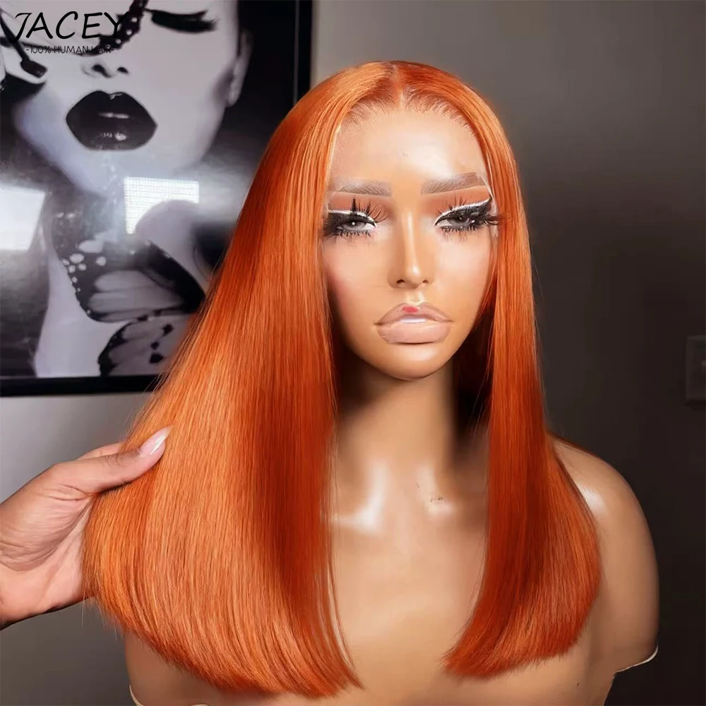 Ginger Bob Wig Human Hair 13x4 Lace Front Wigs 8-16 Inch 4x4 Short Straight Orange Ginger Bob Wigs Pre Plucked 180% Density