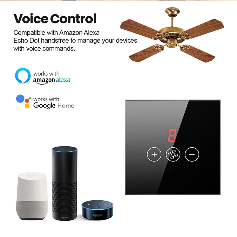 TNCE tuya Ceiling Fan Switch wifi EU/US, Intelligent Remote Timer And Speed Control, Smart Life app, Voice for Alexa Google Home