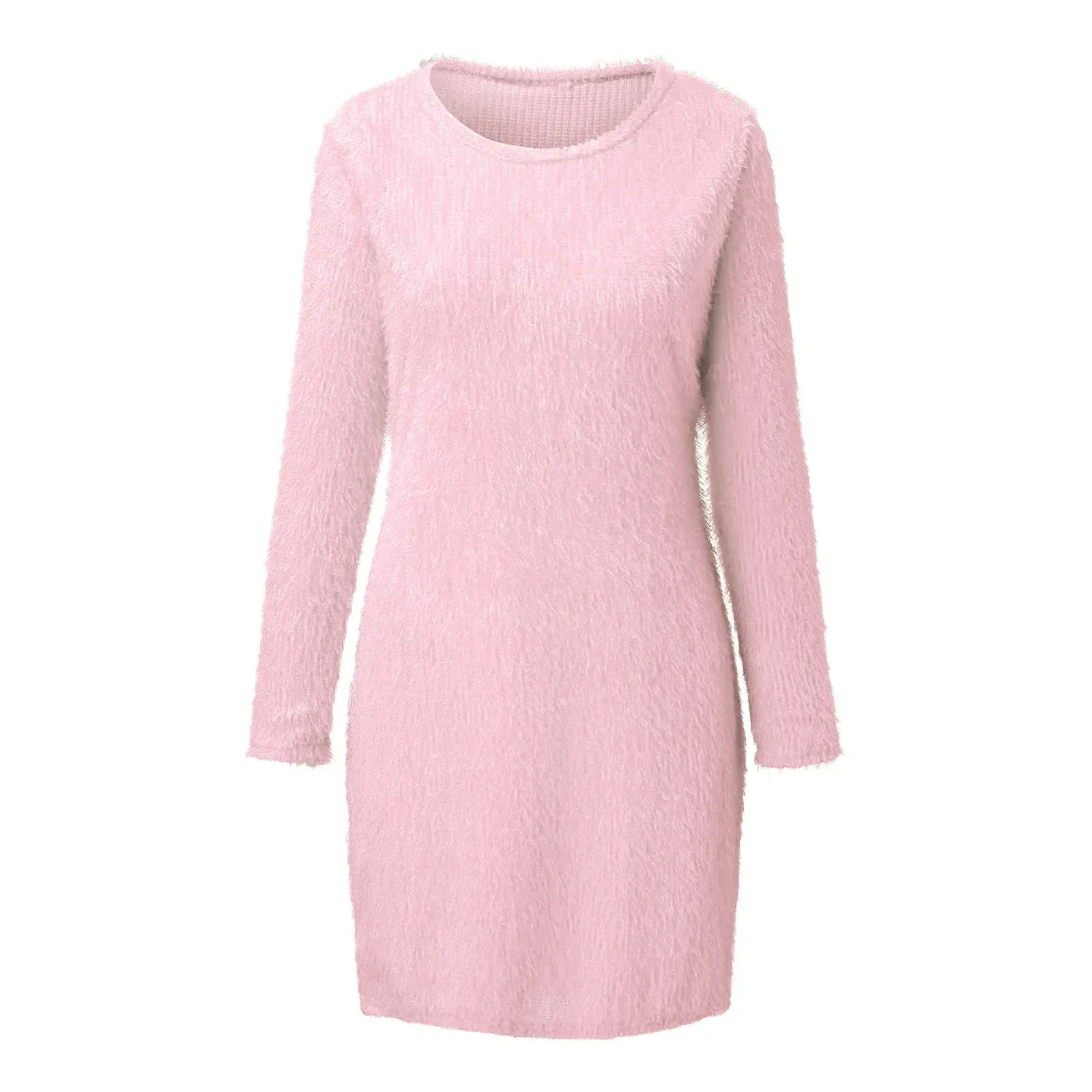 Mittel kleider für Frauen lässig Damen kleid Strick Roll kragen pullover Langarm einfarbig schlanke Plüsch pullover Kleider leichtes Rüschen kleid