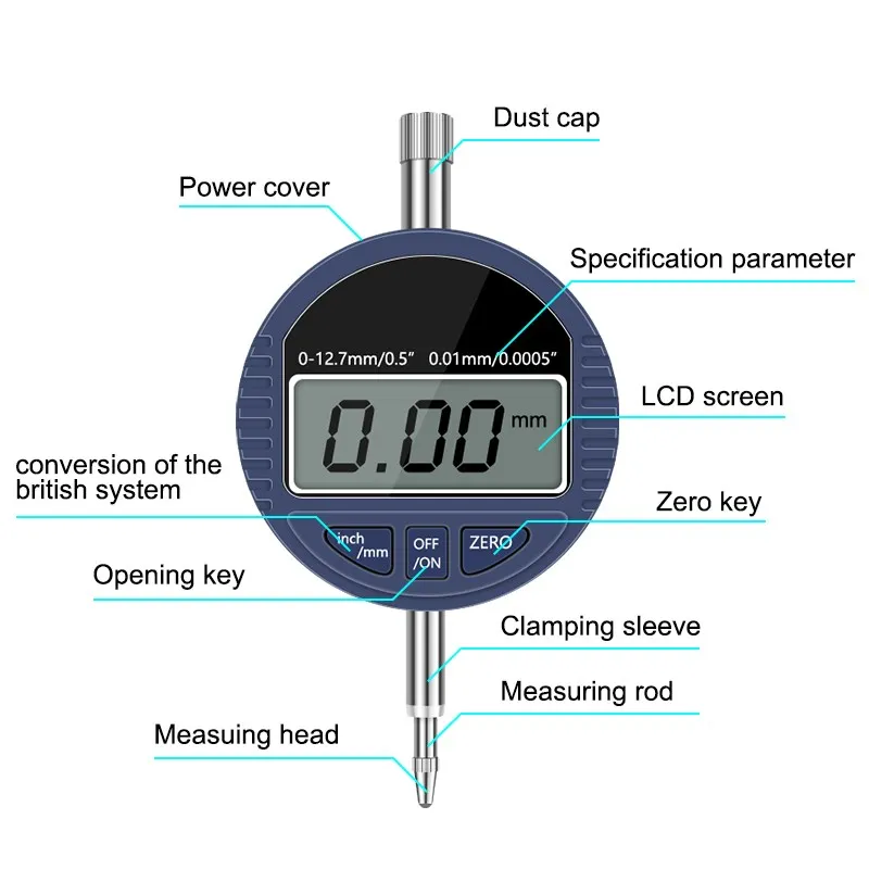 Pachometer Digital Dial Indicators Gauge 0-12.7mm 0.01mm Electronic Micrometer Metric Inch Dial Gauge Measuring Instruments