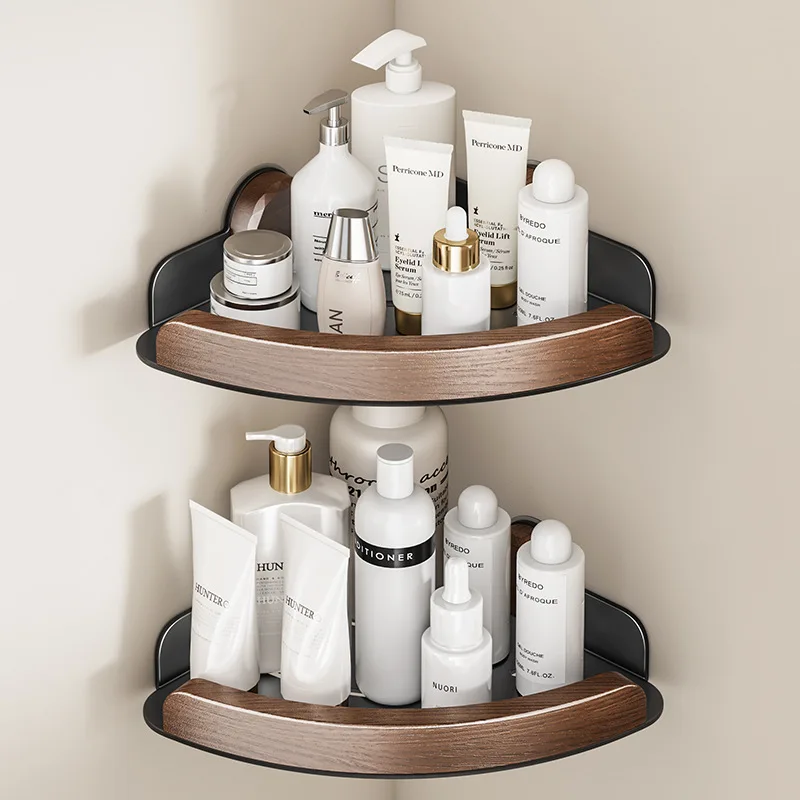 

Chinese Style Wall Mounted Suction Shelf Bathroom Organizer No Drilling Carbon Steel Storage Rack