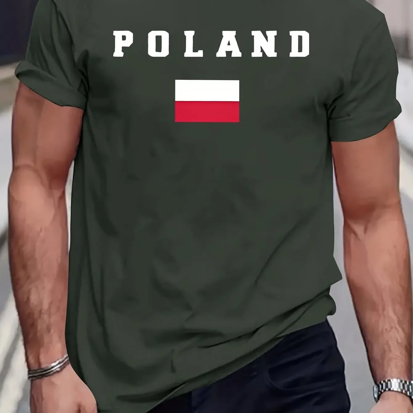 

Men's T-shirt with Polish Flag Print Short Sleeved Casual O-neck Top, Loose and Fashionable Pullover, Outdoor Sports Streetwear