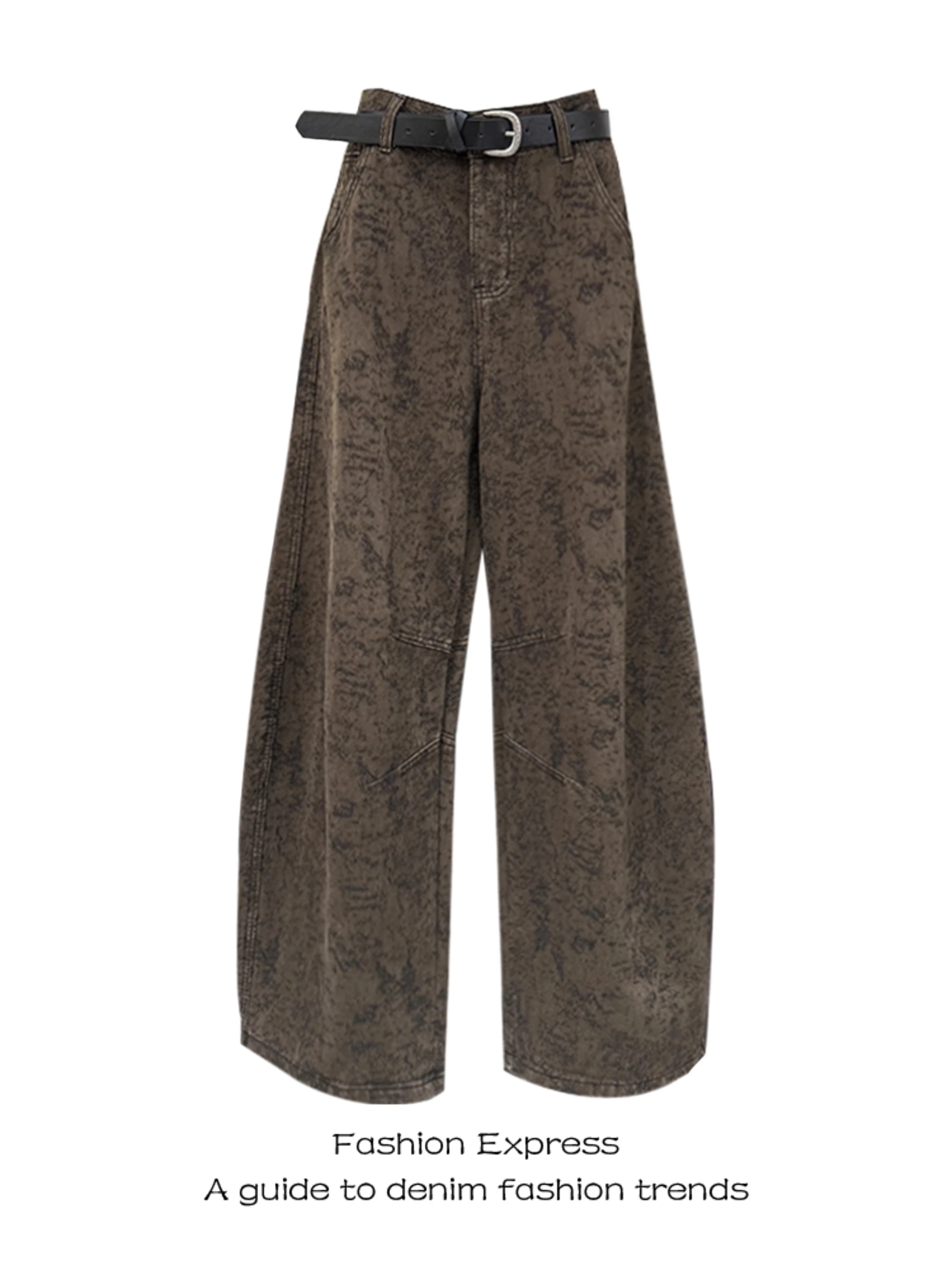 

Коричневые джинсы женские свободного кроя с широкими штанинами, дизайн «Серп», американский ретро-стиль, с высокой талией, повседневные