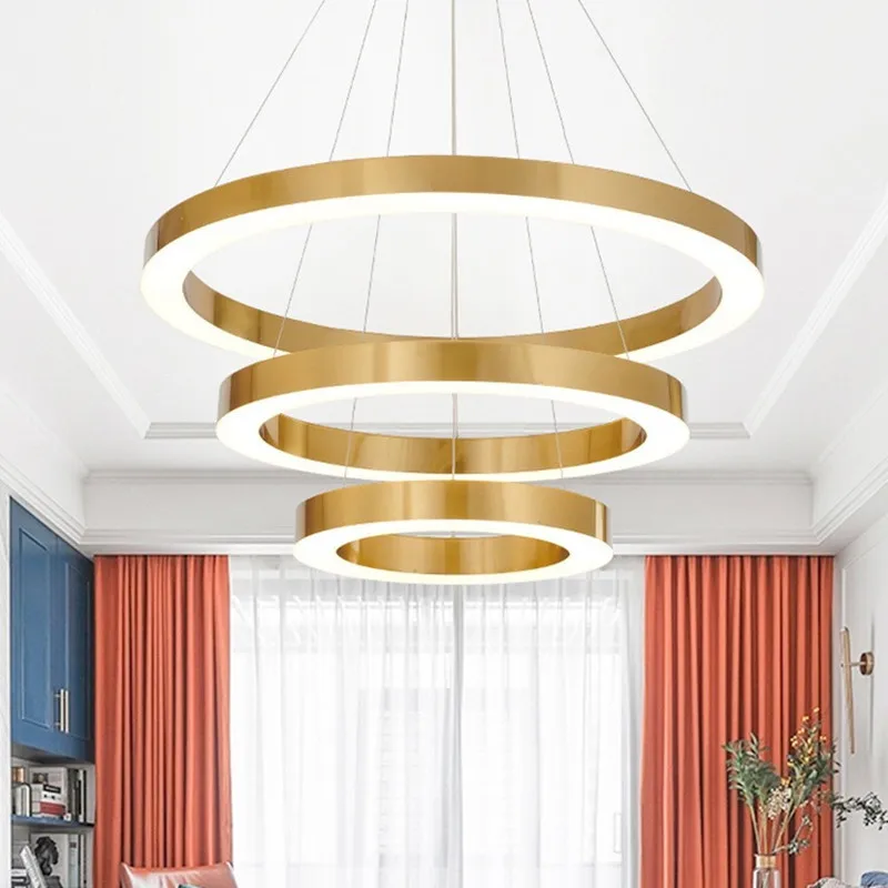 Imagem -06 - Modern Gold Rings Led Chandelier Lâmpada Pingente Redonda para Sala de Estar Restaurante Shop Decor Lâmpada Suspensa Minimalista Lobby do Hotel