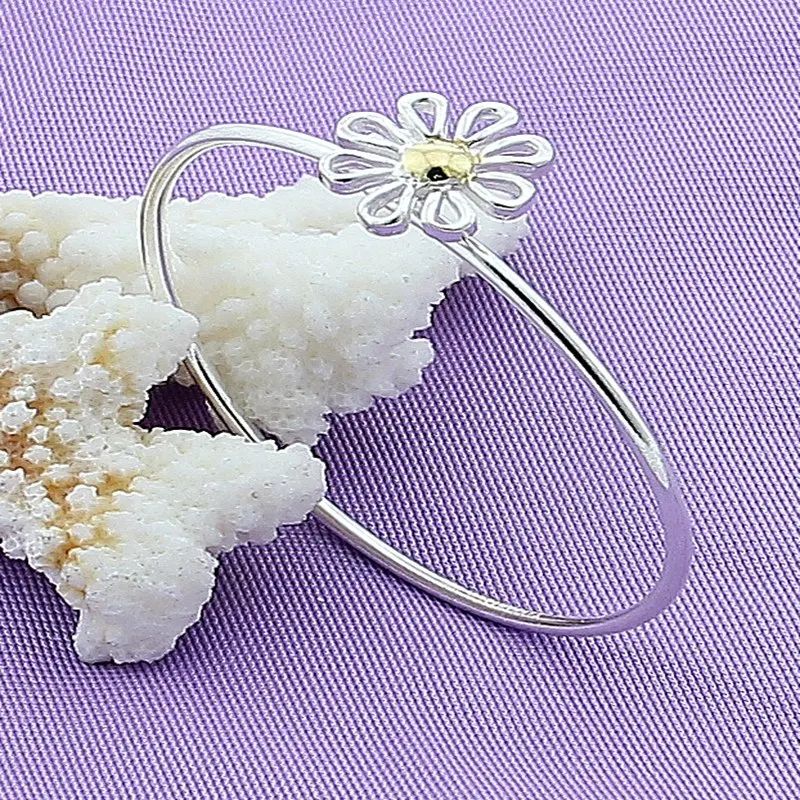 

925 Sterling Silver Chrysanthemum Open Bracelet Woman Charm Fashion Engagement Jewelry