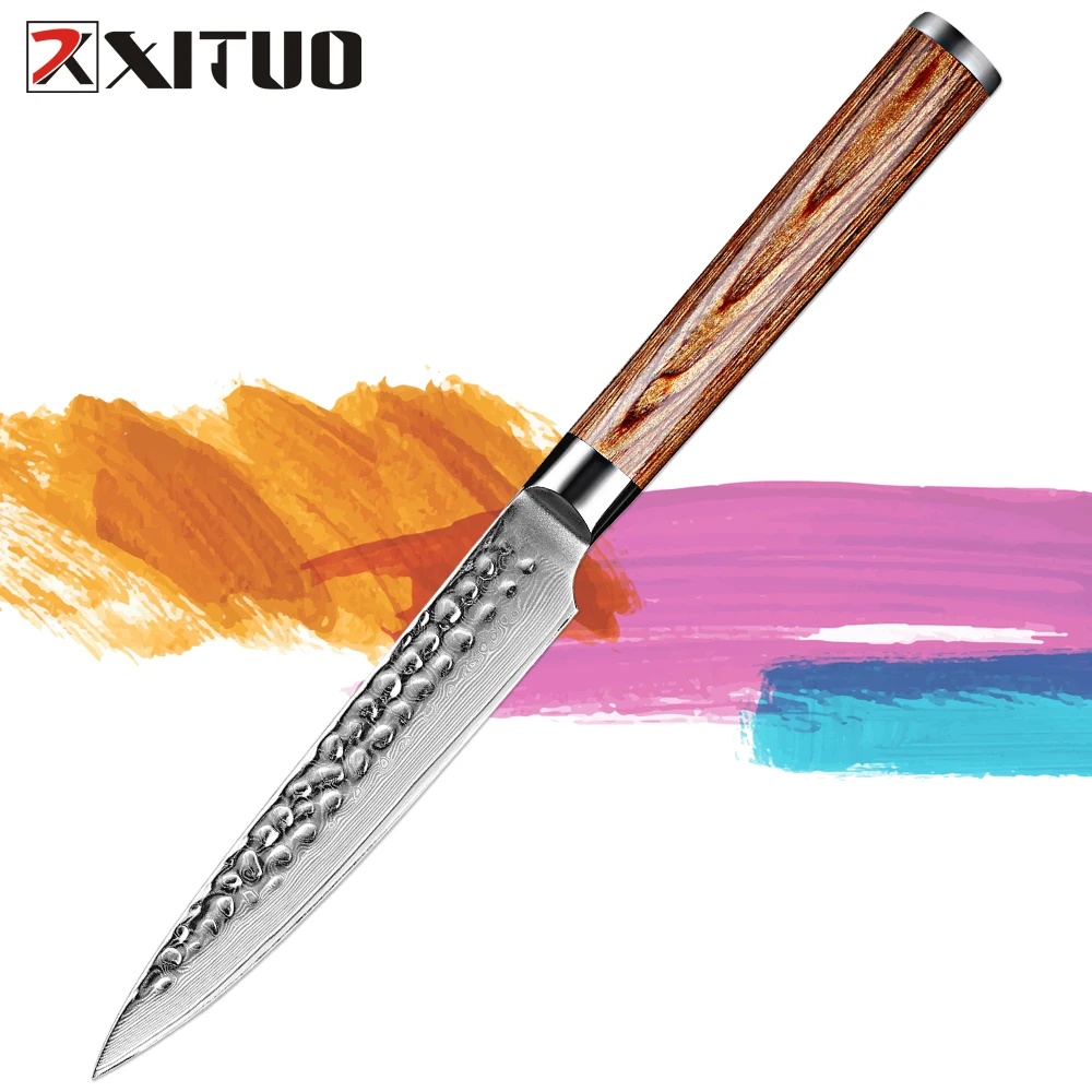 

XITUO Ultra Sharp Paring Knife 5 Inch Utility Kitchen Knife Damascus Steel Cutting Slicing and Peeling of Fruits and Vegetables