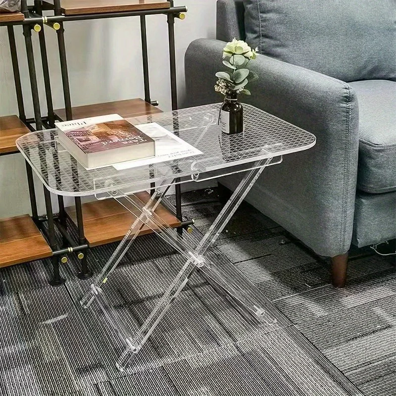 Acrylic Coffee Table, Foldable Transparent Side Table for Home, Stylish Living Room Sofa Table - Unique Desktop Pattern Design