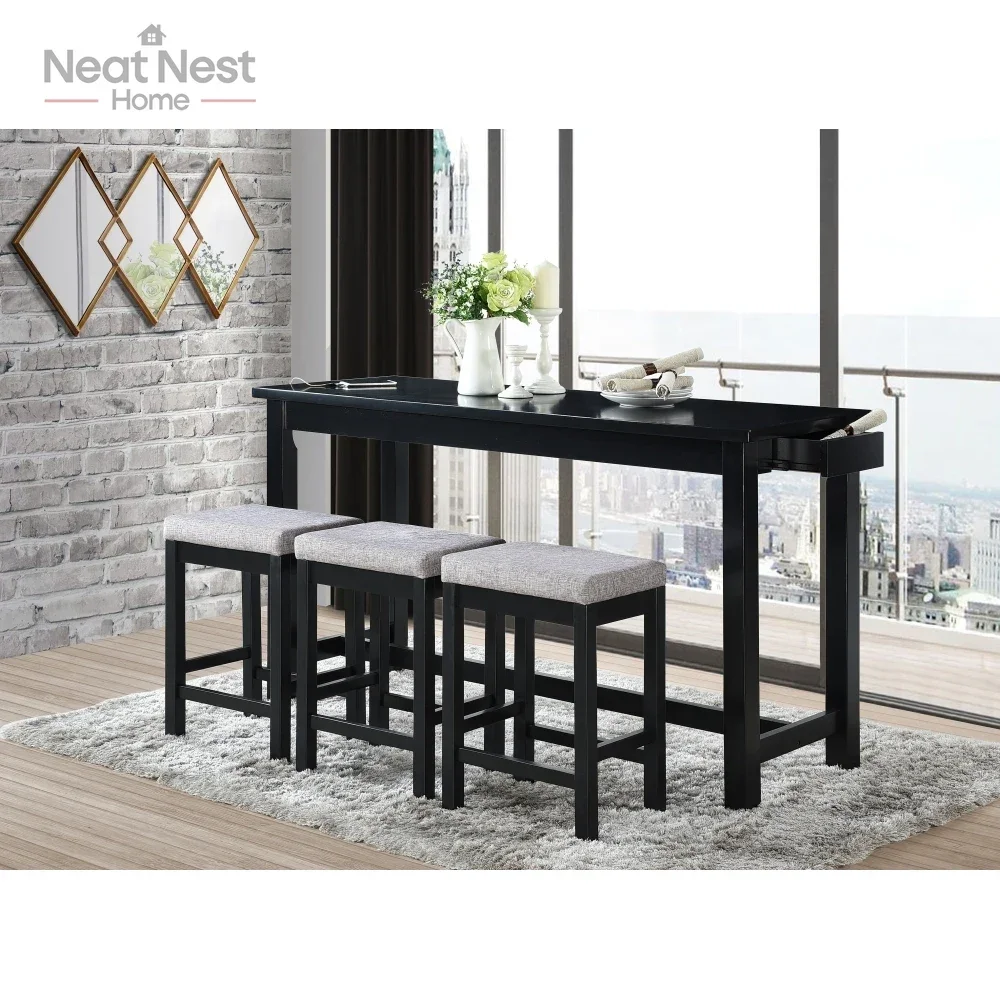

Bar Table with Stools Set, Modern Console Table with Stools, 4-Piece Set with 2 USB Ports &Power Outlets,Casual Dining Furniture